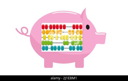 Calculez comment investir vos économies. abacus coloré à l'intérieur d'une tirelire. Illustration vectorielle isolée Illustration de Vecteur