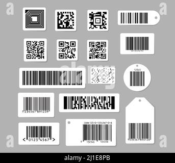 Jeu d'illustrations vectorielles de code-barres et de code QR. Divers codes-barres numériques étiquettes et étiquettes conception d'éléments collection. Illustration vectorielle plate isolée Illustration de Vecteur