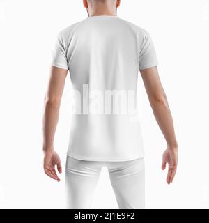 Maquette d'un pantalon et d'un t-shirt sportswear pour Homme. Modèle blanc sur un homme isolé en arrière-plan. Vue arrière. Banque D'Images