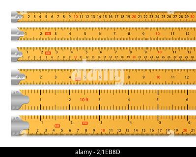 Jeu de ruban de mesure. Règle, outil, longueur. Concept de mesure. Les illustrations vectorielles peuvent être utilisées pour des sujets tels que la taille, la menuiserie, la personnalisation Illustration de Vecteur