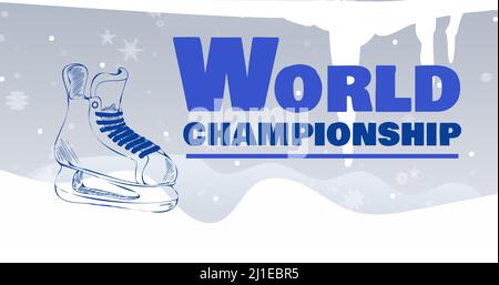 Image générée numériquement du skate à glace par le texte du championnat du monde sur fond blanc Banque D'Images