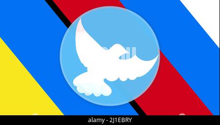 Image générée numériquement du symbole de la paix de la colombe blanche sur le drapeau russe et ukrainien Banque D'Images