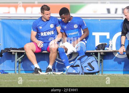 Ville de Gelsenkirchen, Allemagne. 24th mars 2022. Firo : 03/24/2022 Fuvuball, 2.Bundesliga, saison 2021/2022, FC Schalke 04 - FC Utrecht Test Match Martin Fraisl AVEC DANIEL KYEREWAA/dpa/Alamy Live News Banque D'Images