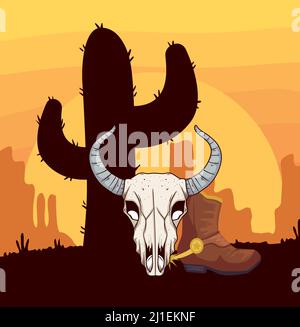 crâne de vache dans le désert Illustration de Vecteur