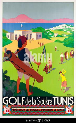 Affiche de voyage vintage - GOLF DE LA SOUKRA, TUNIS par Roger Broders. 1932. Banque D'Images