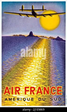 Affiche de voyage vintage - AIR FRANCE, vols vers l'Amérique du Sud - c 1949. Artiste anonyme. Banque D'Images