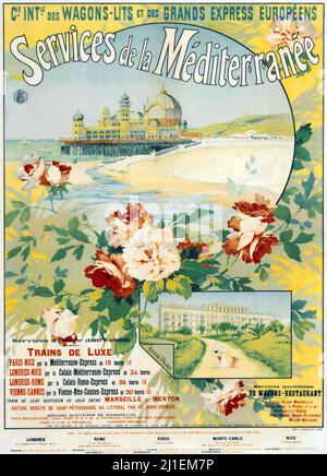 Affiche de voyage vintage - artiste anonyme - Services de la Méditerranée, vers 1897 - Mer méditerranée Banque D'Images