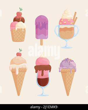 six icônes d'aliments frais Illustration de Vecteur
