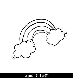Arc-en-ciel et nuages Doodle, Hand Drawn Vector Illustration de Vecteur