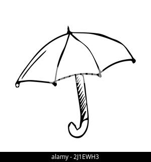 Parapluie vectoriel. Parapluie Doodle dessiné avec des lignes noires. Parapluie peint en noir sur fond blanc Illustration de Vecteur