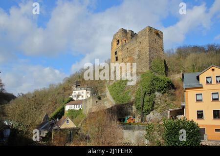 Ruin Balduinstein à Lahntal, Rhénanie-Palatinat, Allemagne Banque D'Images