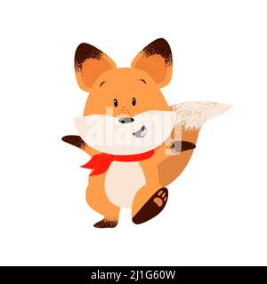 Renard heureux dépassant les mains en marchant. Excitation, loisirs, bonheur. Peut être utilisé pour des sujets comme animal, promenade, dessin animé Illustration de Vecteur