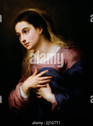 La Vierge de l'Annonciation par Bartolomé-Esteban Murillo (1617-1682), huile sur toile, vers 1670-80 Banque D'Images