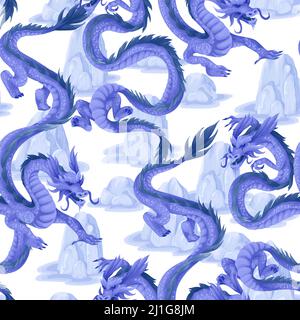 Motif sans couture avec dragons. Imprimé oriental tendance. Illustration de Vecteur