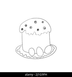 Gâteau de Pâques isolé sur fond blanc. Symbole joyeuses Pâques dessiné à la main. Gâteau Pascal avec bougie sur l'assiette. Des fêtes de fin d'année. Style Doodle Illustration de Vecteur