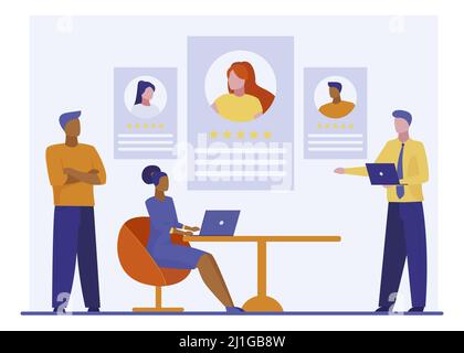 Évaluation des meilleurs employés. Illustration vectorielle plate pour les employeurs et les agents de recrutement qui choisissent un candidat à l'emploi. Ressources humaines, concept de carrière pour bannière, websit Illustration de Vecteur