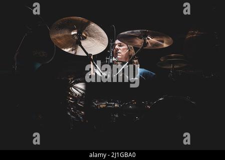 DANEMARK, COPENHAGUE, COPENHELL FESTIVAL 2019: Danny Carey, batteur de l'outil du groupe de rock américain, en direct sur scène pour la tournée européenne à Copenhague, au Copenhell Festival 2019. Banque D'Images