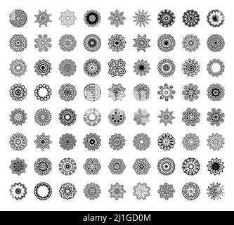 Ensemble de décorations circulaires géométriques vectorielles. Doodle art pour livre de coloriage. Ensemble de décorations géométriques rondes. Vecteur défini mandalas. Illustration de Vecteur