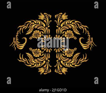 Motif floral or sur noir. Motif floral vintage Gold Illustration de Vecteur