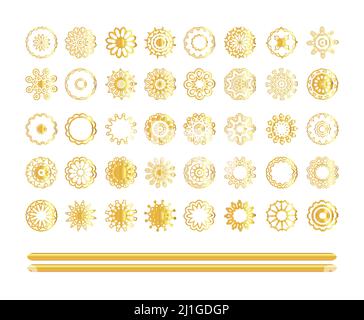 Ensemble de mandala doré. Henné tatouage or autocollants mehndi design. Illustration de Vecteur