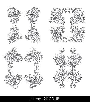 Éléments fleuris noirs dessinés à la main. Éléments de conception d'invitation à mariage. Motif fleuri noir vintage. Illustration de Vecteur