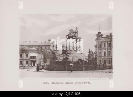 Photo du 19th siècle du monument Bohdan Khmelnytsky à Kiev. Ukraine, Empire russe. 1886-1896 Banque D'Images