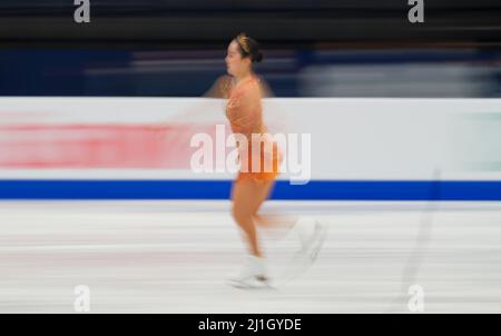 Stade Sud de France, Montpellier, France. 25th mars 2022. Wakaba Higuchi du Japon pendant la finale de Womens, Championnat du monde de patinage artistique au Sud de France Arena, Montpellier, France. Kim Price/CSM/Alamy Live News Banque D'Images