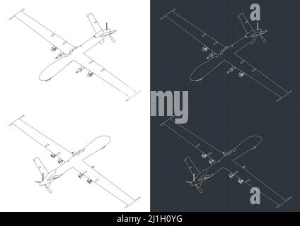 Illustration vectorielle stylisée de plans isométriques de drone de combat Illustration de Vecteur