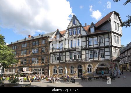 Maison à colombages dans le Marktkirchhof à Goslar, Basse-Saxe, Allemagne Banque D'Images