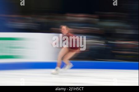 Stade Sud de France, Montpellier, France. 25th mars 2022. Mariah Bell des États-Unis d'Amérique pendant la finale de Womens, Championnat mondial de patinage artistique au Sud de France Arena, Montpellier, France. Kim Price/CSM/Alamy Live News Banque D'Images