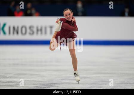 Stade Sud de France, Montpellier, France. 25th mars 2022. Mariah Bell des États-Unis d'Amérique pendant la finale de Womens, Championnat mondial de patinage artistique au Sud de France Arena, Montpellier, France. Kim Price/CSM/Alamy Live News Banque D'Images