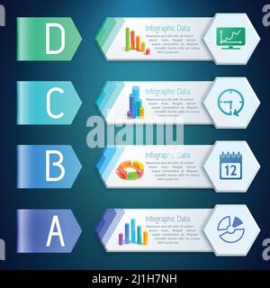 Bandeaux numériques infographiques avec graphiques graphiques graphiques graphiques icônes illustration de vecteur de quatre options hexagons Illustration de Vecteur