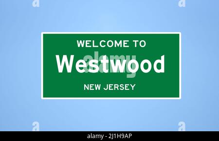 Westwood, New Jersey, panneau de limite de la ville. Signe de la ville depuis les États-Unis. Banque D'Images