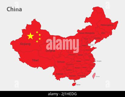 Carte de la Chine dans les couleurs du drapeau avec vecteur de divisions administratives Illustration de Vecteur