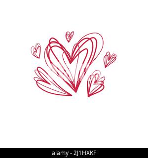 Croquis vectoriel de coeur rouge sur fond blanc. Symbole de l'amour pour la Saint-Valentin. Panneau de fête avec éclosion isolée Illustration de Vecteur