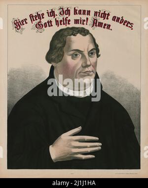 Gravure de Martin Luther: Ici je tiens. Je n'y peux rien. Dieu m'aide! Amen, 1890 Banque D'Images