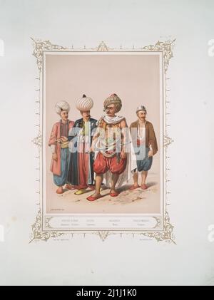 Lithographie de l'armée de l'Empire ottoman: Pirpiri Esnaf, Janissaire (ouvrier); Ousta, capitain; Galinodji, Marine; Touloumbadji, pompier. 1850 Jean B Banque D'Images