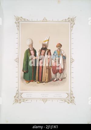 Lithographie de l'Empire ottoman: Kazaskier, Grand juge; Captan Pacha, Grand amiral; Tschokadar, Officier de l'Amirauté. 1850 par Jean Brindesi (artiste) et C Banque D'Images