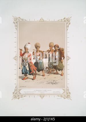 Gravure de l'armée de l'empire ottoman : la distribution du soup (au corps de la Garde); Bach-Karakoulouktchou; Chef Marmiton (officier), Karakoulouktch Banque D'Images