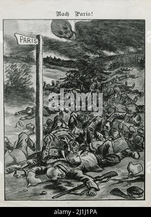 Affiche ancienne anti-guerre, anti-allemande. À Paris! 1918 Banque D'Images