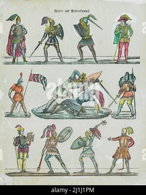 Photos allemandes de 19th-siècle de chevalier et de combat de chevalier. 1825 Banque D'Images