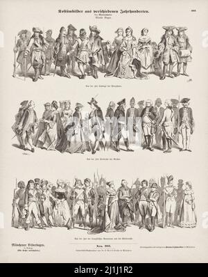 Lithographie de photos de costumes de différents siècles. 1856 Banque D'Images