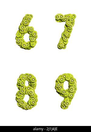 3d alphabet, ensemble de nombres faits de kiwis, 3d illustration sur fond blanc, six sept huit neuf zéro deux trois quatre cinq deux un Banque D'Images