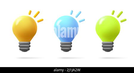 3d icône d'illustration d'ampoule en forme de bloc légère en trois couleurs Illustration de Vecteur