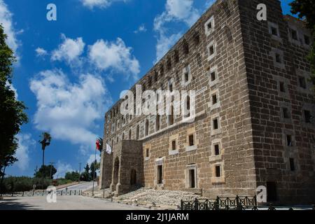 ANTALYA / TURQUIE 12 juillet 2021 ; Théâtre romain majestueux et bien conservé dans la ville antique d'Aspendos, Turquie - vue extérieure Banque D'Images