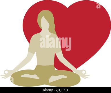 femme en posture de yoga et coeur rouge Illustration de Vecteur