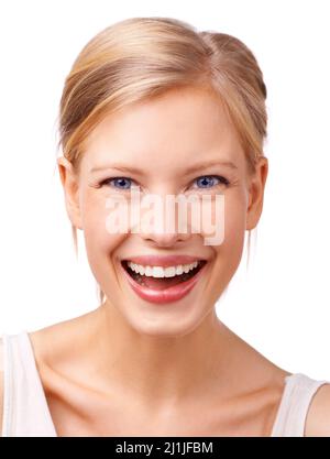 Il est temps de se mettre à l'excitation. Photo studio d'une magnifique jeune femme blonde. Banque D'Images
