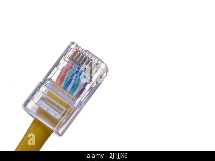 Prise RJ-45 installée sur un câble utp Cat5e Banque D'Images