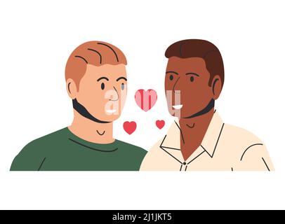 Multiethnique gay couple isolé. Illustration de Vecteur