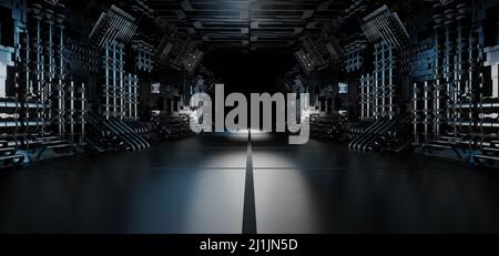 Métal ou béton Cyberpunk Engine Room Laboratory Awesome Light Grey Cyberpunk Background Alien concept futuriste utilisé pour les présentations 3D Rende Banque D'Images